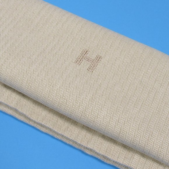 Hermes Pull-Cord Closure Dust Bag Herringbone Pattern Beige 14" x 11 1/2"